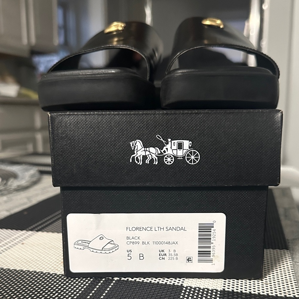 Coach Black Leather Florence Sandals